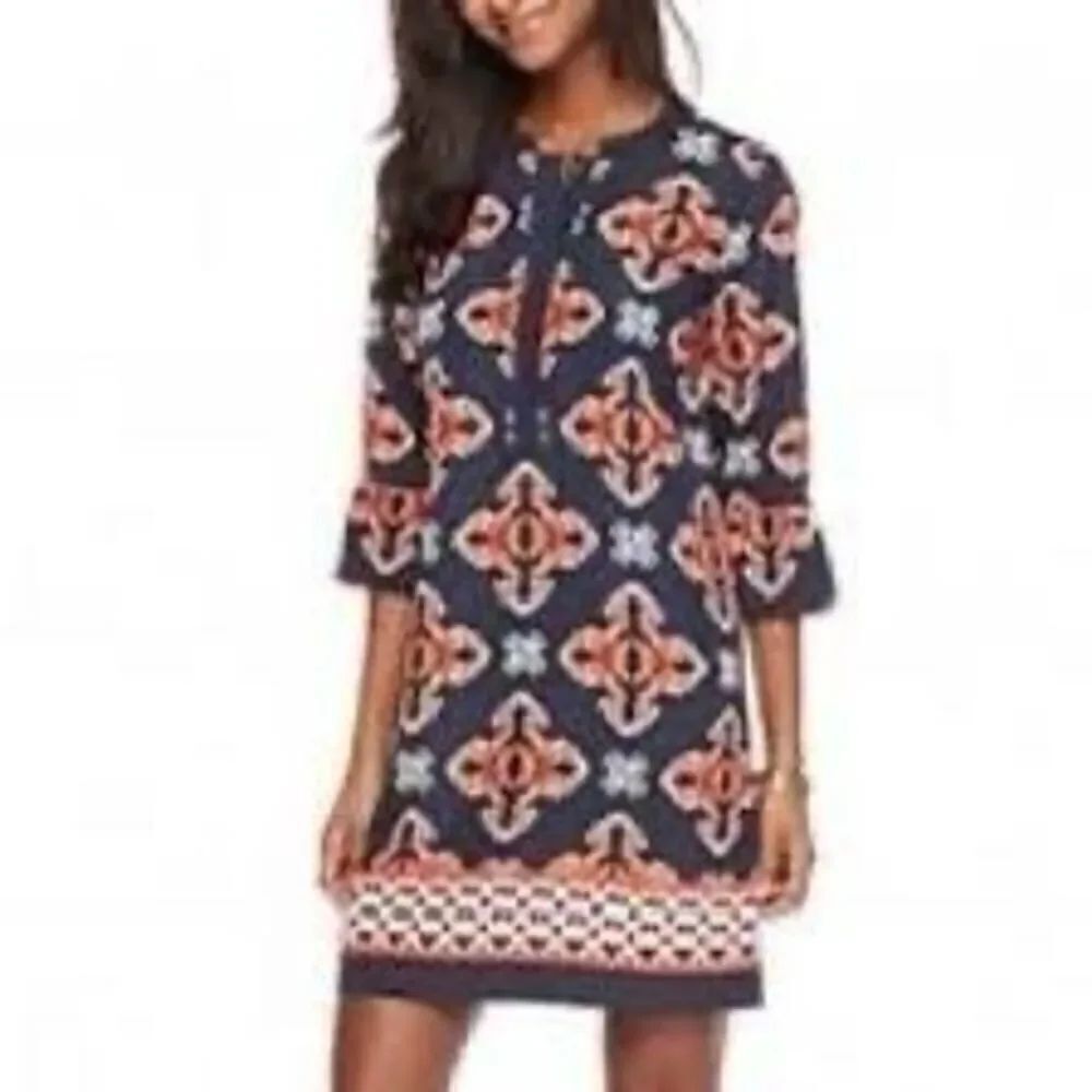 Crown & Ivy Size S 3/4 Sleeve Popover Dress Toucan Print Navy Orange Nautical